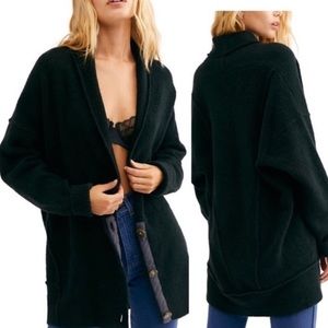 Free People Eucalyptus Cardigan Sweater V-Neck Button Front Black Size XS